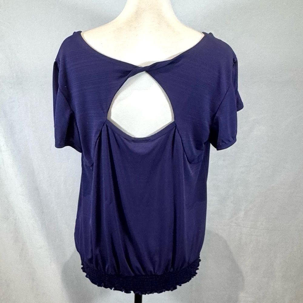 Ab Studio Plum Purple Twisted Open Back Smocked Blouson Top Size Large — image 4 of 7